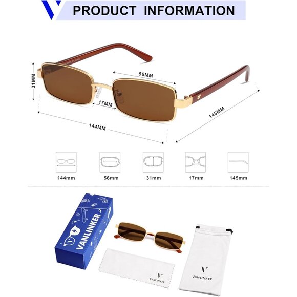 ✨Women\'s Brown Retro Rectangle Polarized Trendy Slim Narrow Frame Sunglasses main image 5
